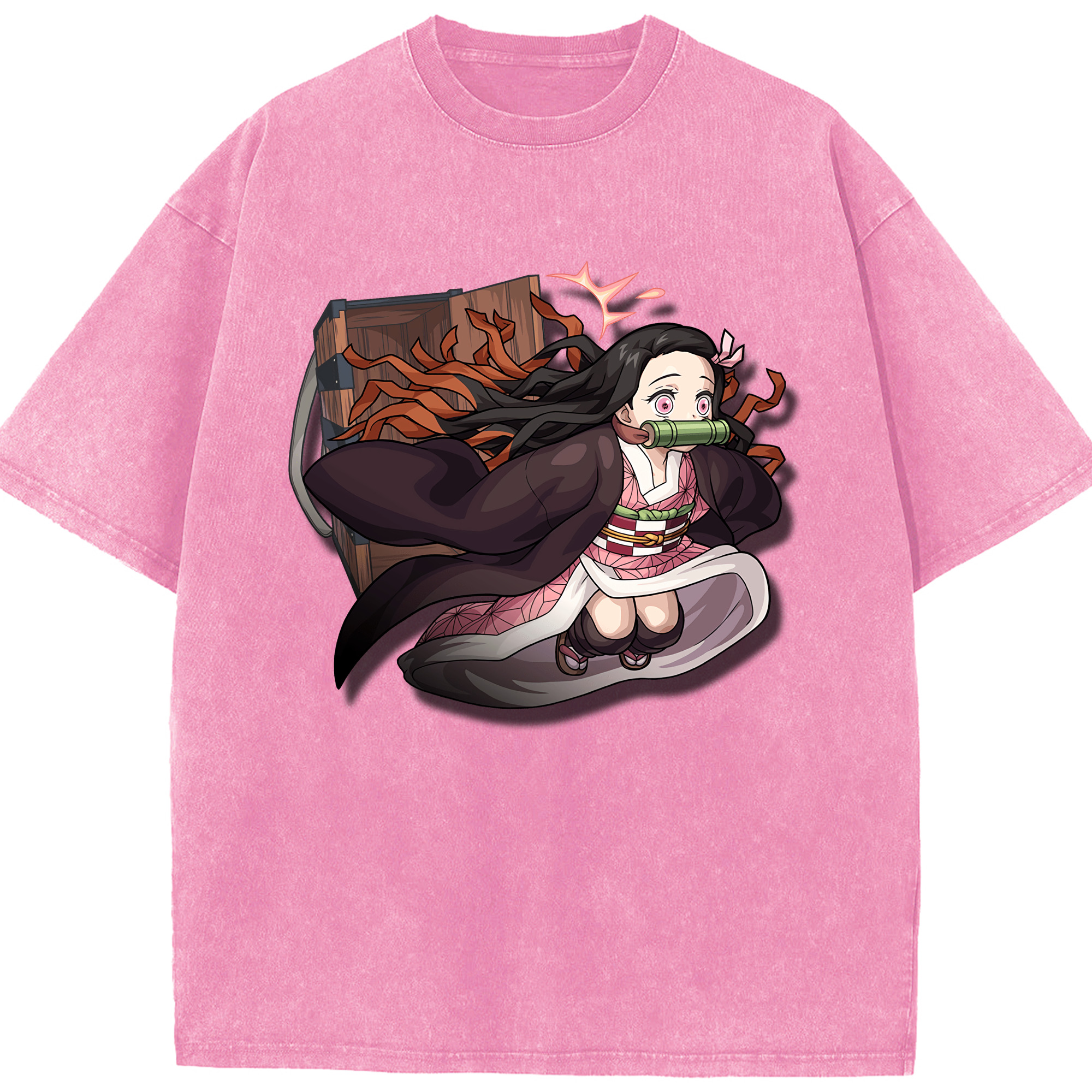 （画像用） 鬼滅の刃（きめつのやいば）竈門 禰󠄀豆子／かまど ねずこ Kamado Nezuko 綿100% ヴィンテージ風 半袖Tシャツ（フロントプリント）